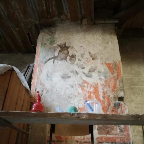 Painting from the Chapel of Our Lady of the Rosary in the Church of St Nicholas the Bishop, Kamenets-Podilsky (before conservation)