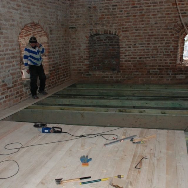 Renovation of the floor and window frames in the bell tower of St Bartholomew's Church, conservation work, 2019