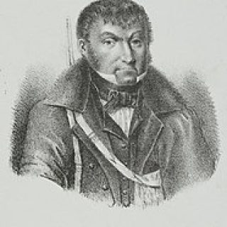 An illustration depicting Jan Szyttler, a prominent figure in the history of Polish cuisine, wearing a formal coat with a high collar and a bow tie. His name is written below the portrait.