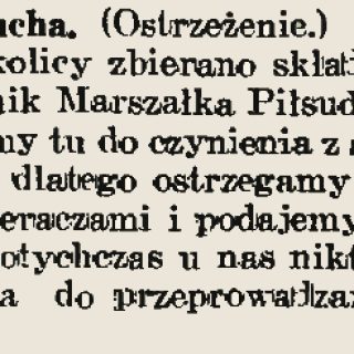 Coupure de presse de 1935 mettant en garde contre une fausse collecte pour le monument de Pilsudski à Upper Dryden. Le texte informe que personne n'est autorisé à procéder à de telles collectes.