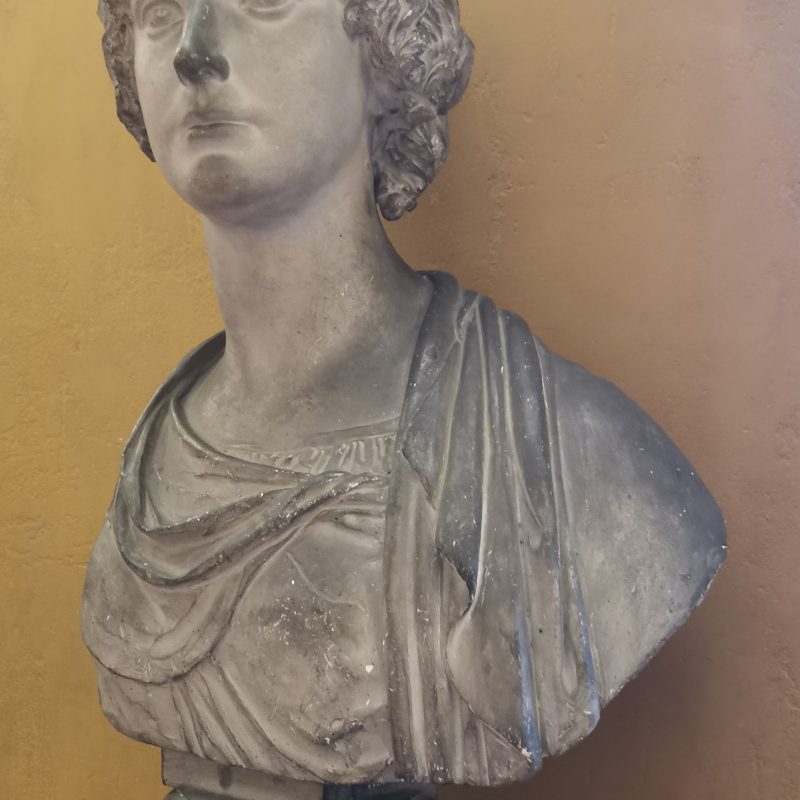 Bust of a woman with curly hair and draped robe, probably Anna Potocka, in the Thorvaldsen Museum in Copenhagen.